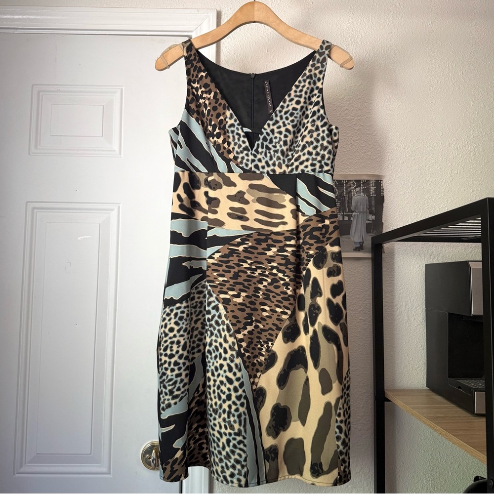 MANILA GRACE multicolor patchwork cheetah‎ leopard tiger animal mini dress